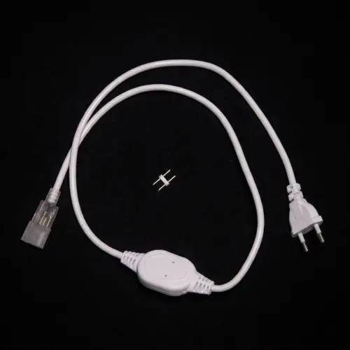 Сетевой шнур для гибкого неона 8х16мм, белый провод, 1м, до 50м, IP44