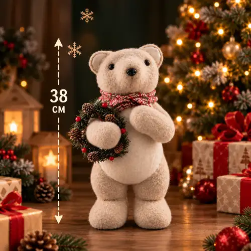 Медвежонок "С Новогодним венком" 38см