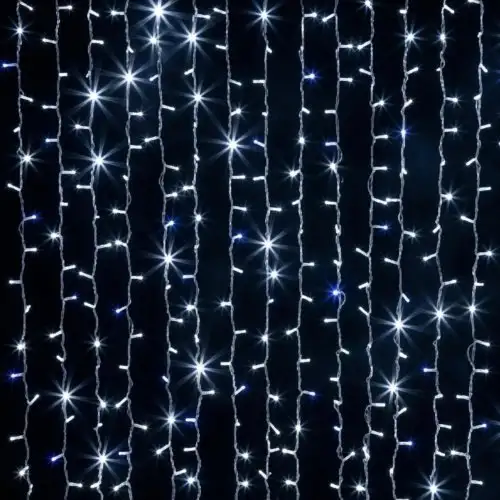 Гирлянда уличный занавес, 600 диодов, 2x3м, прозрачный пвх, белый статичный