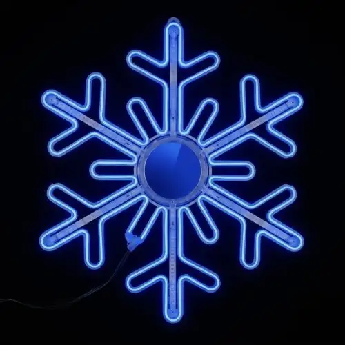 Снежинка из неона, 80 см, синяя + белые лучи, IP44